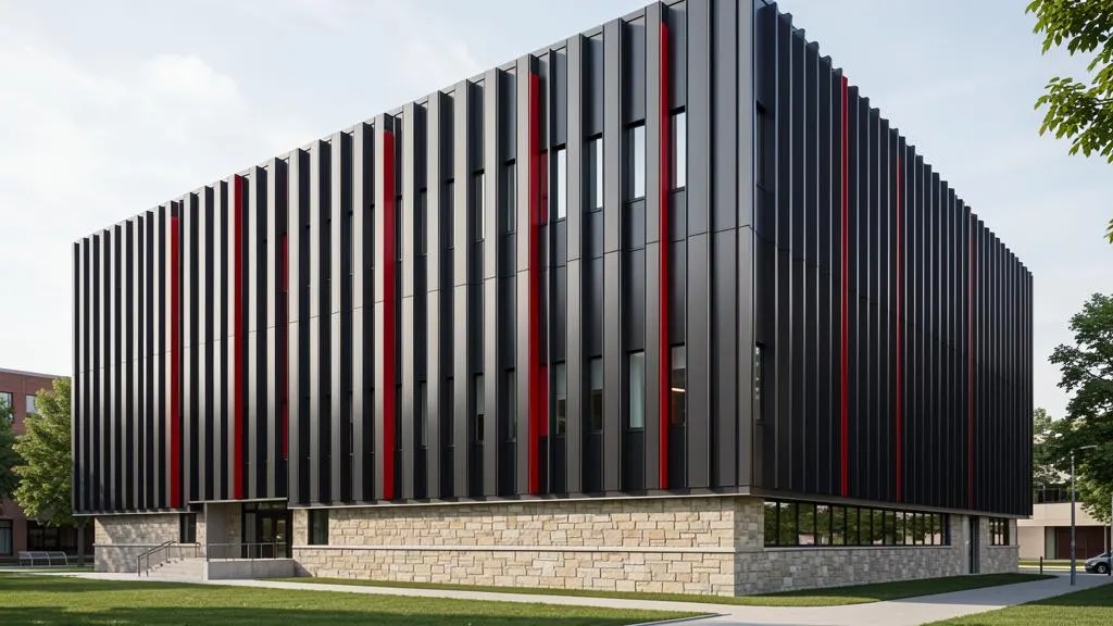 Business school facade in Central Asia: aluminium cladding on a ventilated subframe